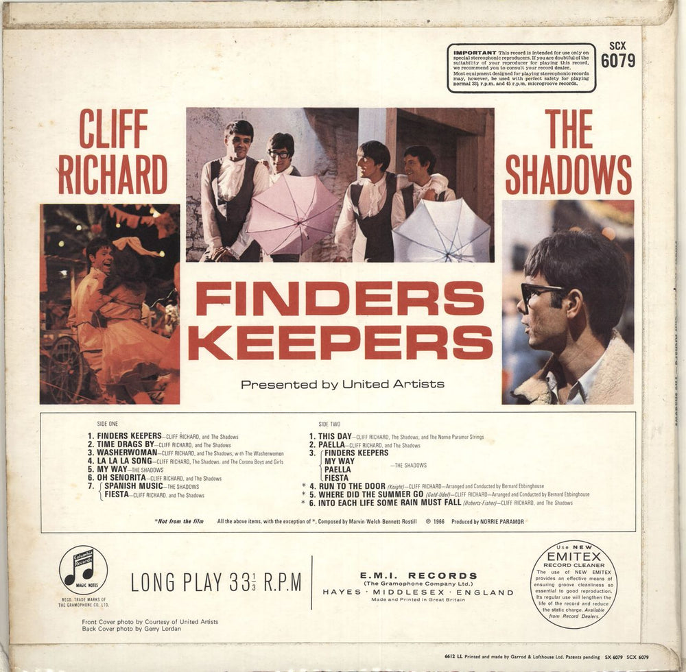 Cliff Richard Finders Keepers UK vinyl LP album (LP record)