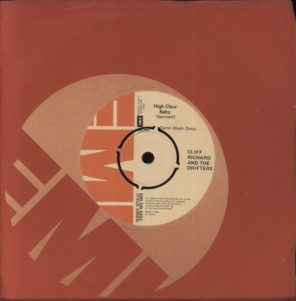 Cliff Richard High Class Baby Irish 7" vinyl single (7 inch record / 45) EMIDB4203