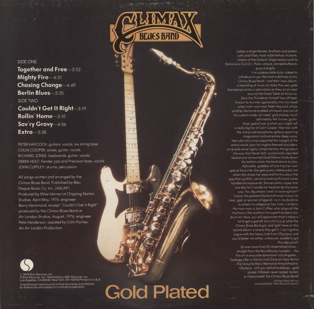 Climax Blues Band Gold Plated US vinyl LP album (LP record)