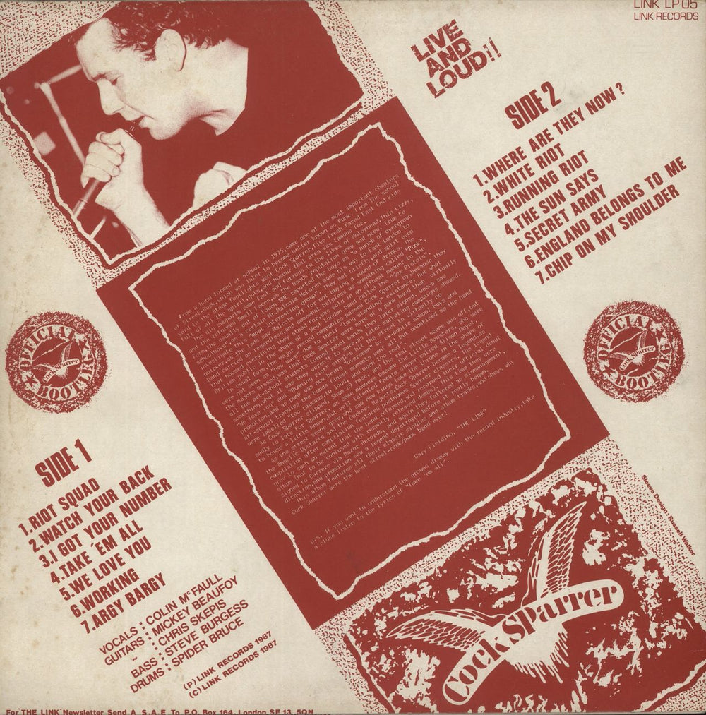 Cock Sparrer Live And Loud!! - VG UK vinyl LP album (LP record)