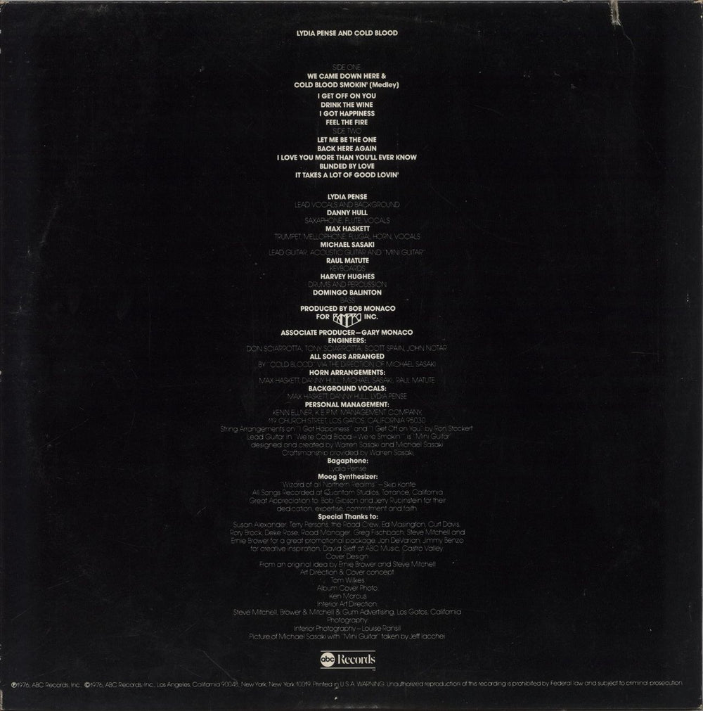 Cold Blood Lydia Pense & Cold Blood US vinyl LP album (LP record)