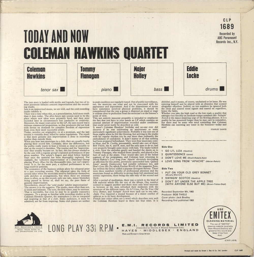 Coleman Hawkins Today And Now UK vinyl LP album (LP record)