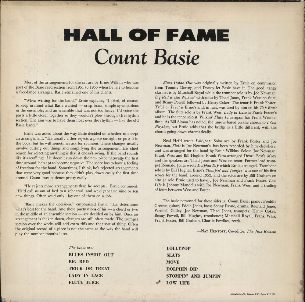 Count Basie Hall Of Fame Japanese vinyl LP album (LP record)