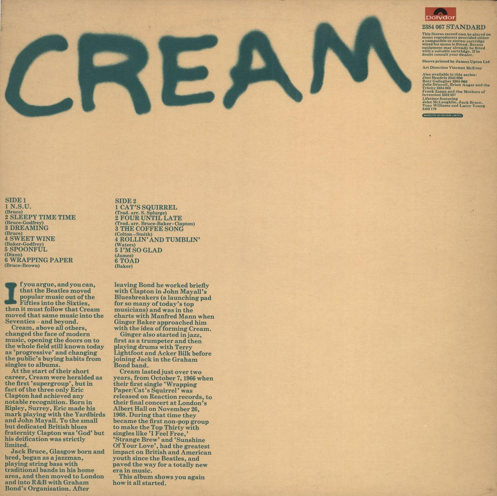 Cream Cream - 1st - Flashback sticker UK vinyl LP album (LP record)