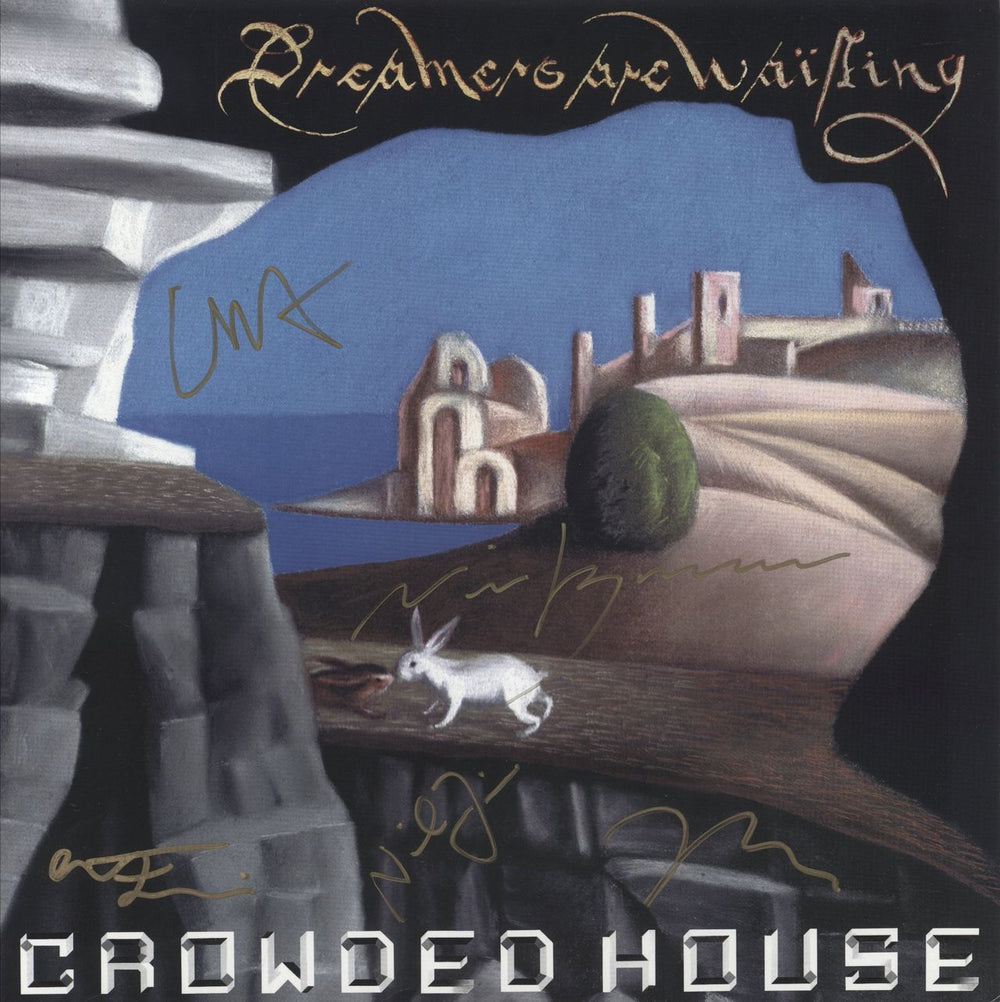Crowded House Dreamers Are Waiting - Blue, Bone & Black Vinyl - Autographed UK 2-LP vinyl record set (Double LP Album)
