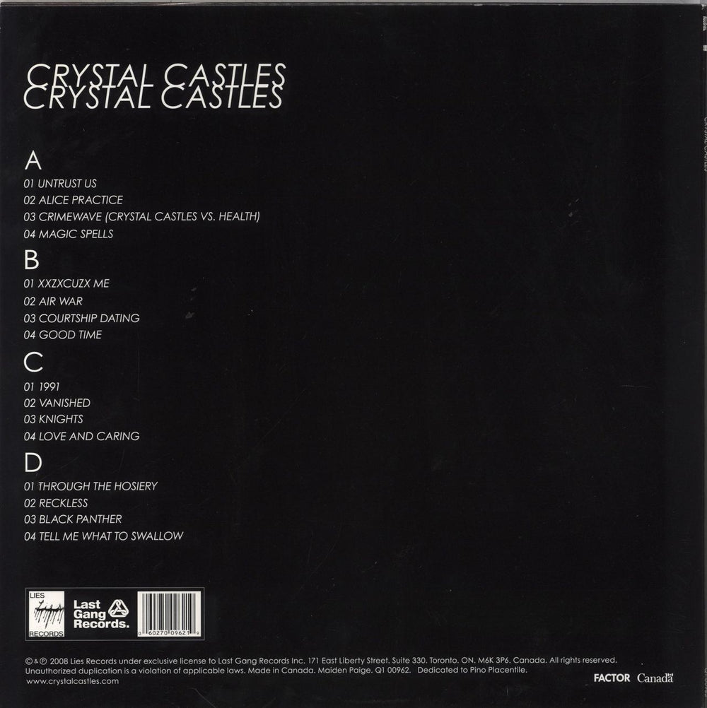 Crystal Castles Crystal Castles Canadian 2-LP vinyl record set (Double LP Album) 5413356590012