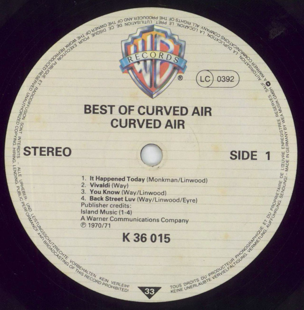 Curved Air The Best Of Curved Air German vinyl LP album (LP record) CVDLPTH634796