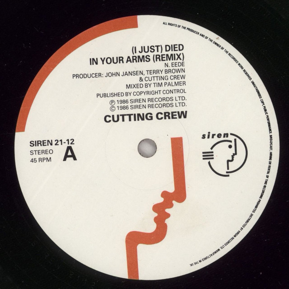 Cutting Crew (I Just Died) In Your Arms UK 12" vinyl single (12 inch record / Maxi-single) CCR12IJ18657