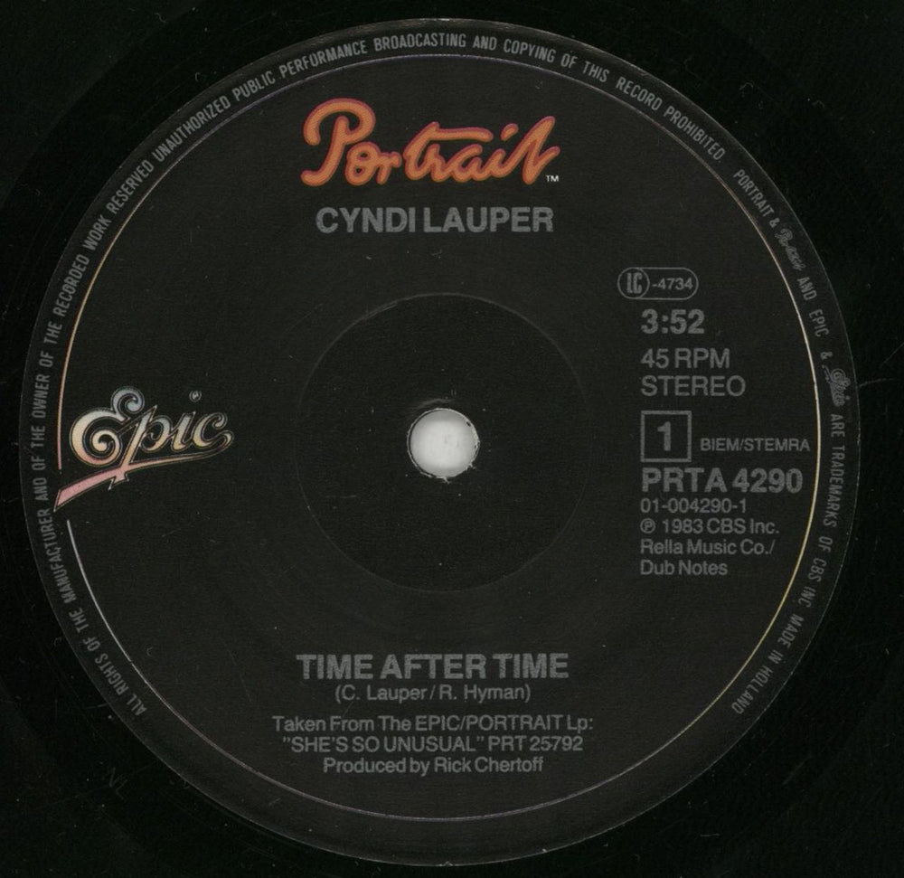 Cyndi Lauper Time After Time Dutch 7" vinyl single (7 inch record / 45) LAU07TI49692