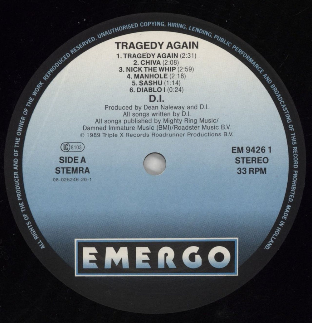 D.I. Tragedy Again UK vinyl LP album (LP record) E8ILPTR860415