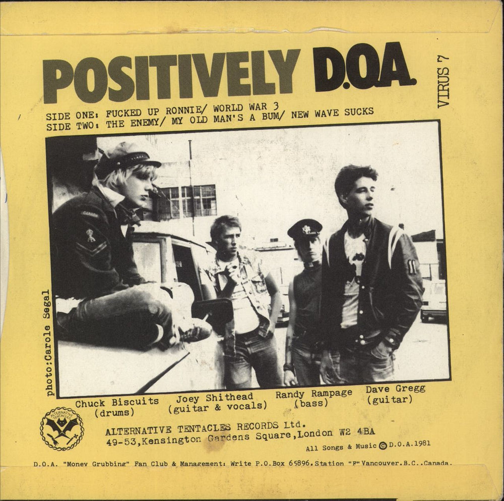 D.O.A. Positively D.O.A. - 1st - EX UK 7" vinyl single (7 inch record / 45)
