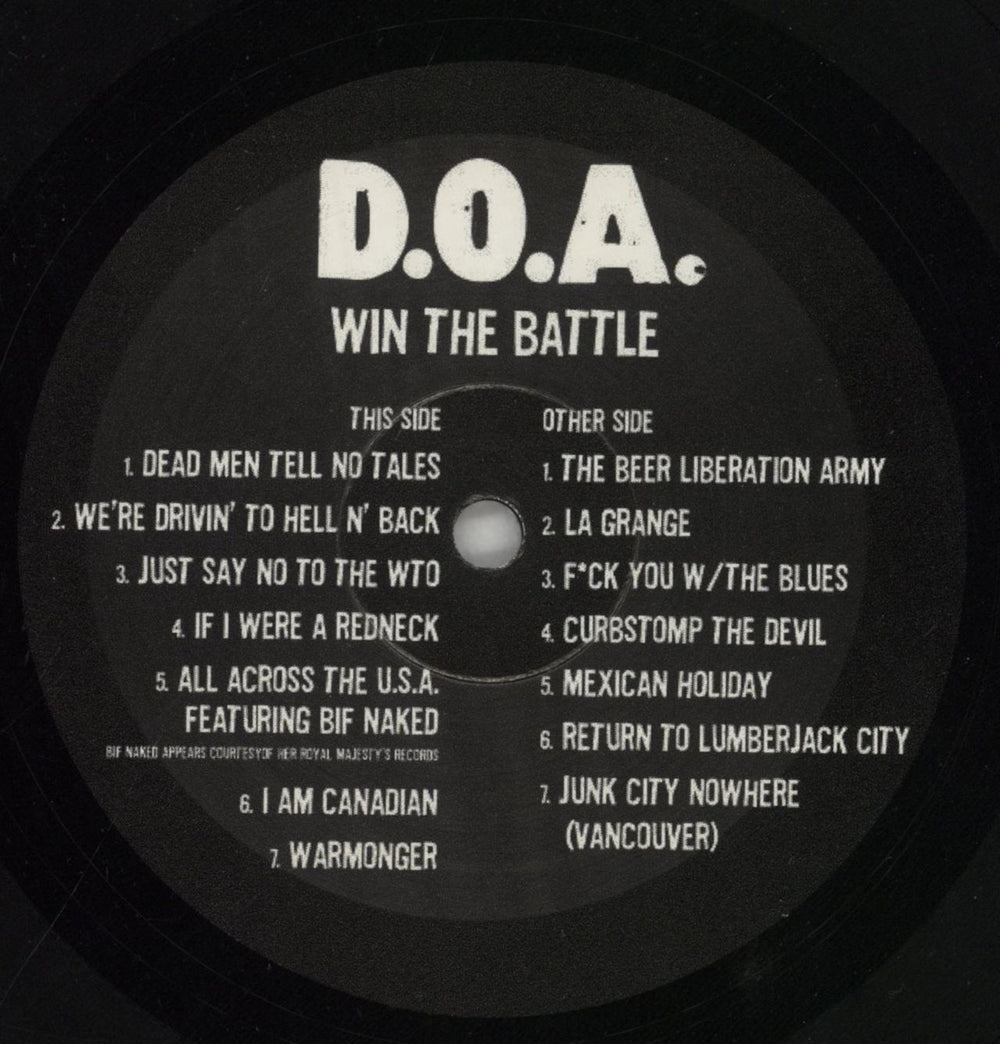 D.O.A. Win The Battle Canadian vinyl LP album (LP record) D-ALPWI859850