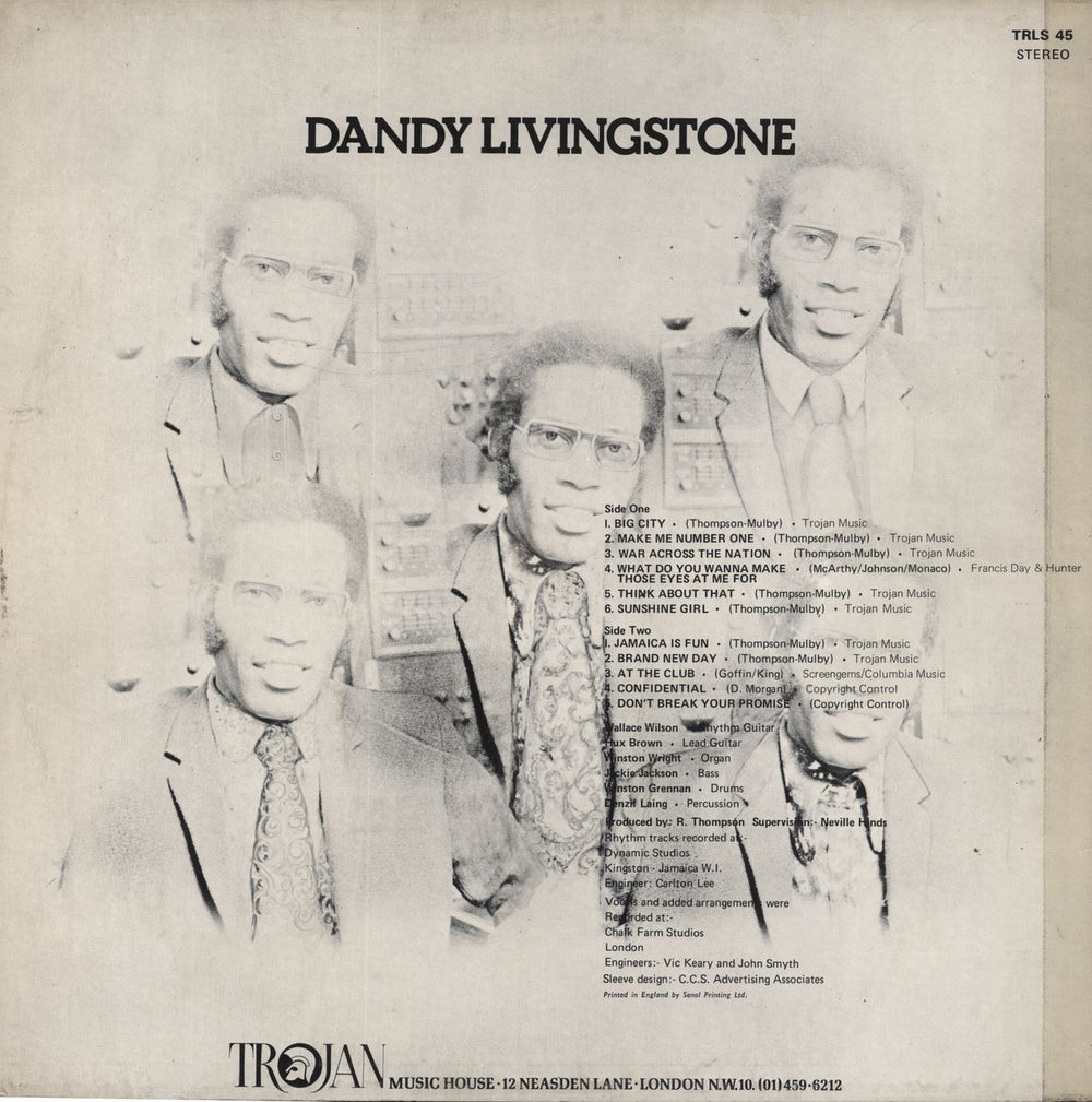 Dandy Livingstone Dandy Livingstone UK vinyl LP album (LP record)