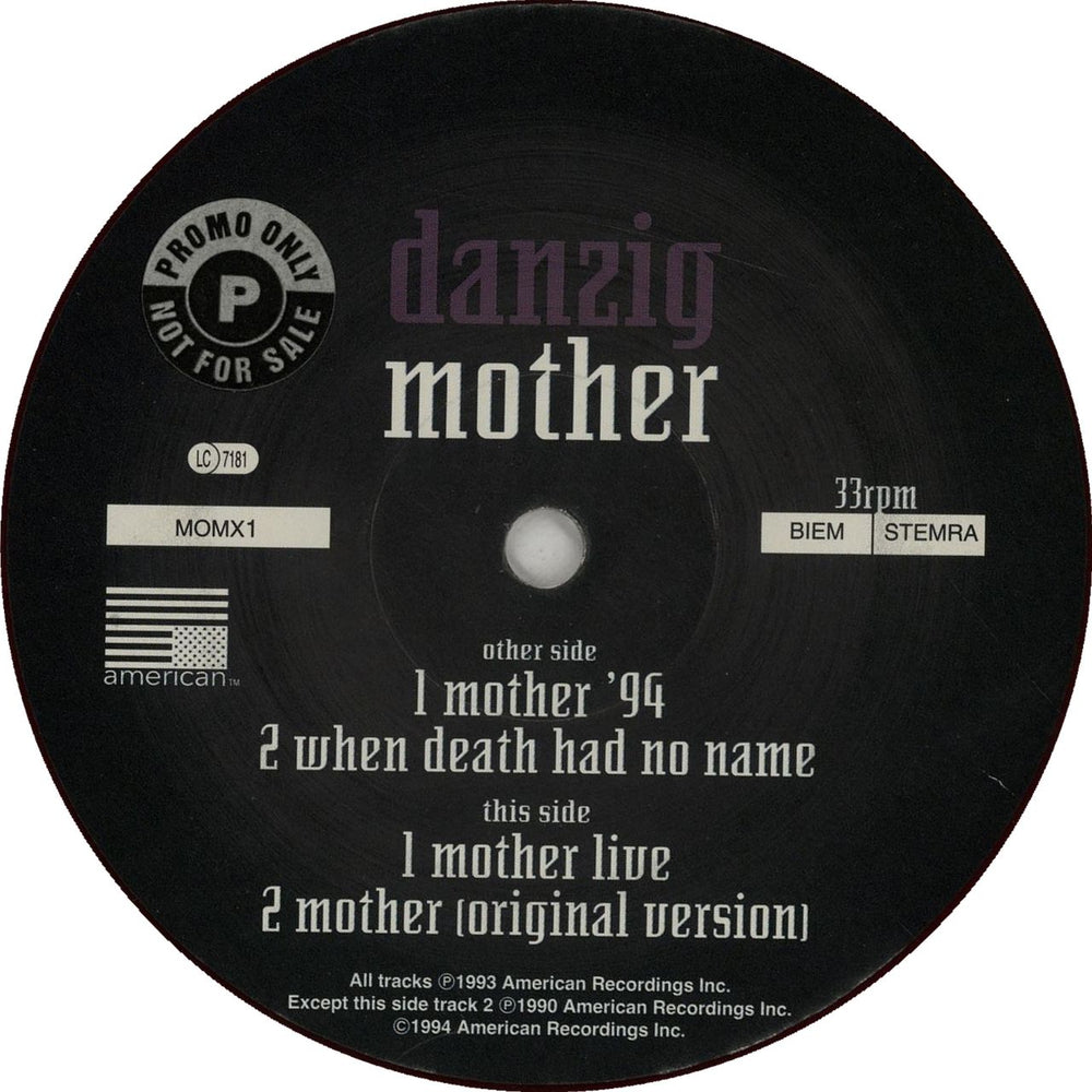 Danzig Mother - Purple Vinyl UK 12" vinyl single (12 inch record / Maxi-single)