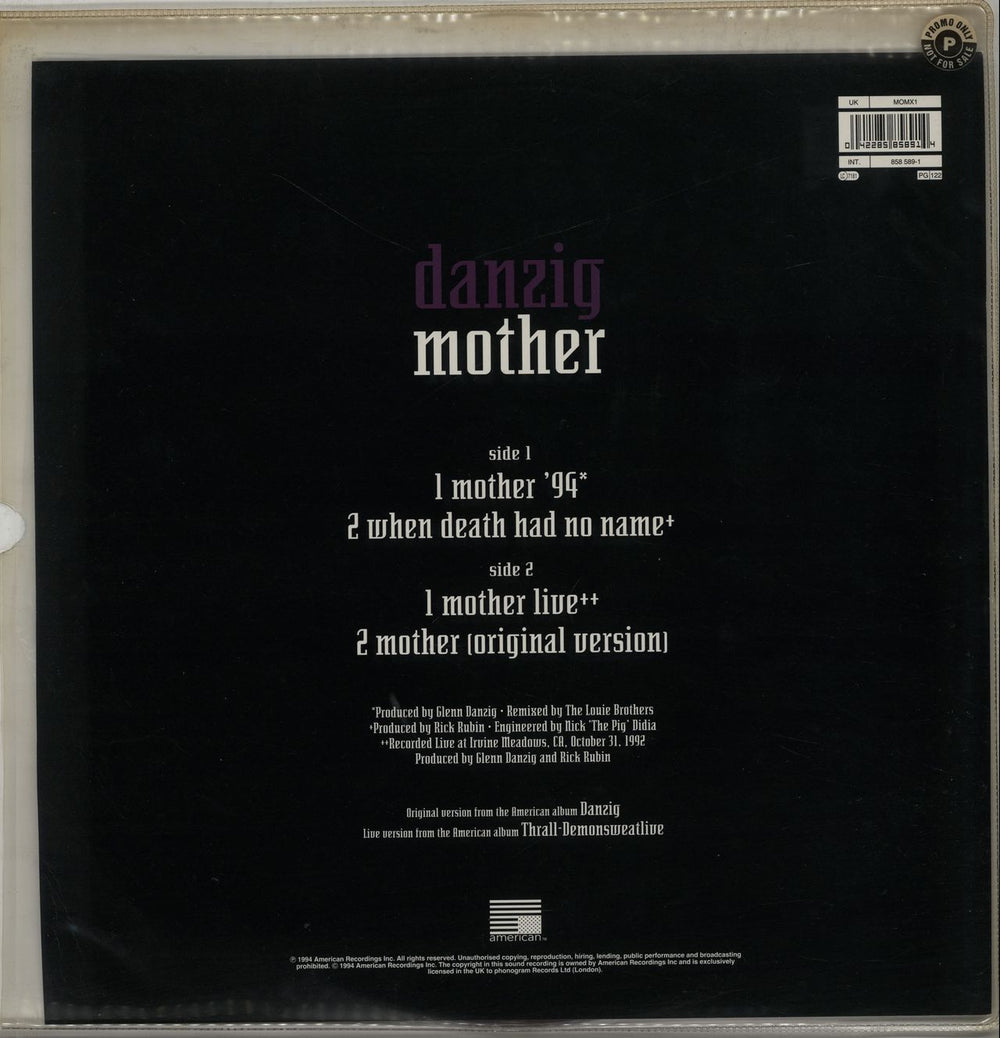 Danzig Mother - Purple Vinyl UK 12" vinyl single (12 inch record / Maxi-single) ZIG12MO44267