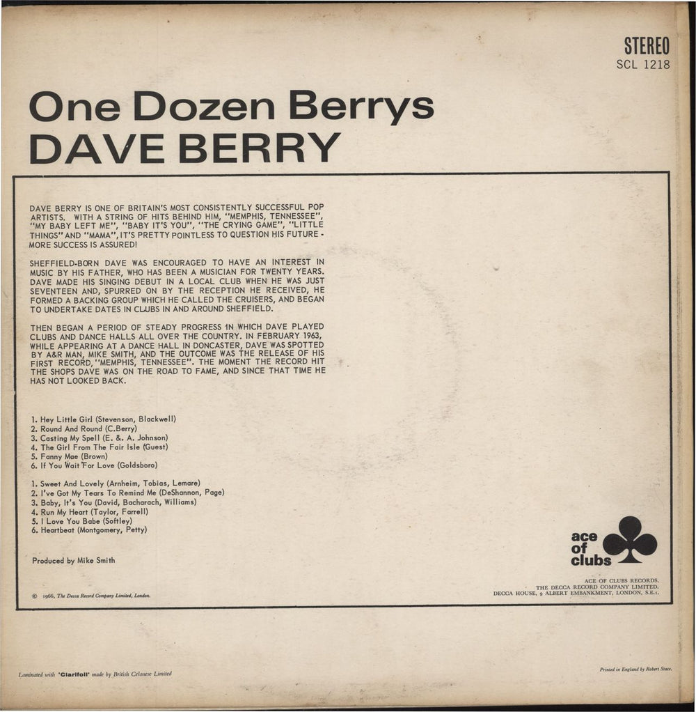 Dave Berry One Dozen Berrys UK vinyl LP album (LP record)