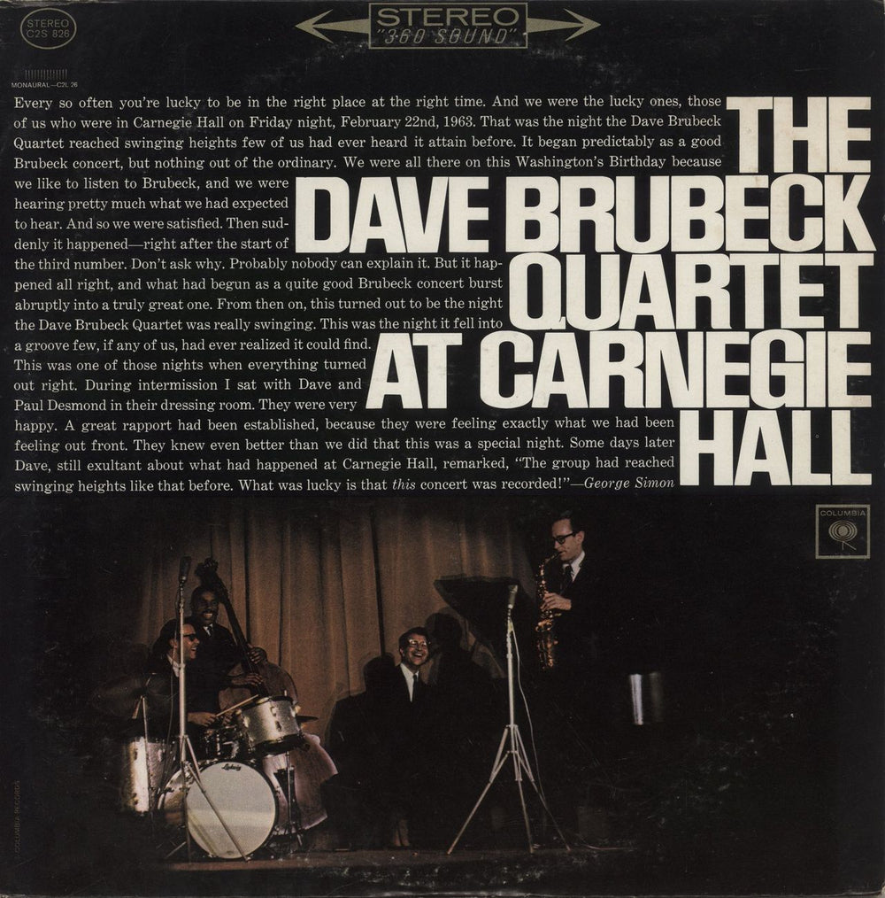 Dave Brubeck At Carnegie Hall US 2-LP vinyl record set (Double LP Album) C2S826