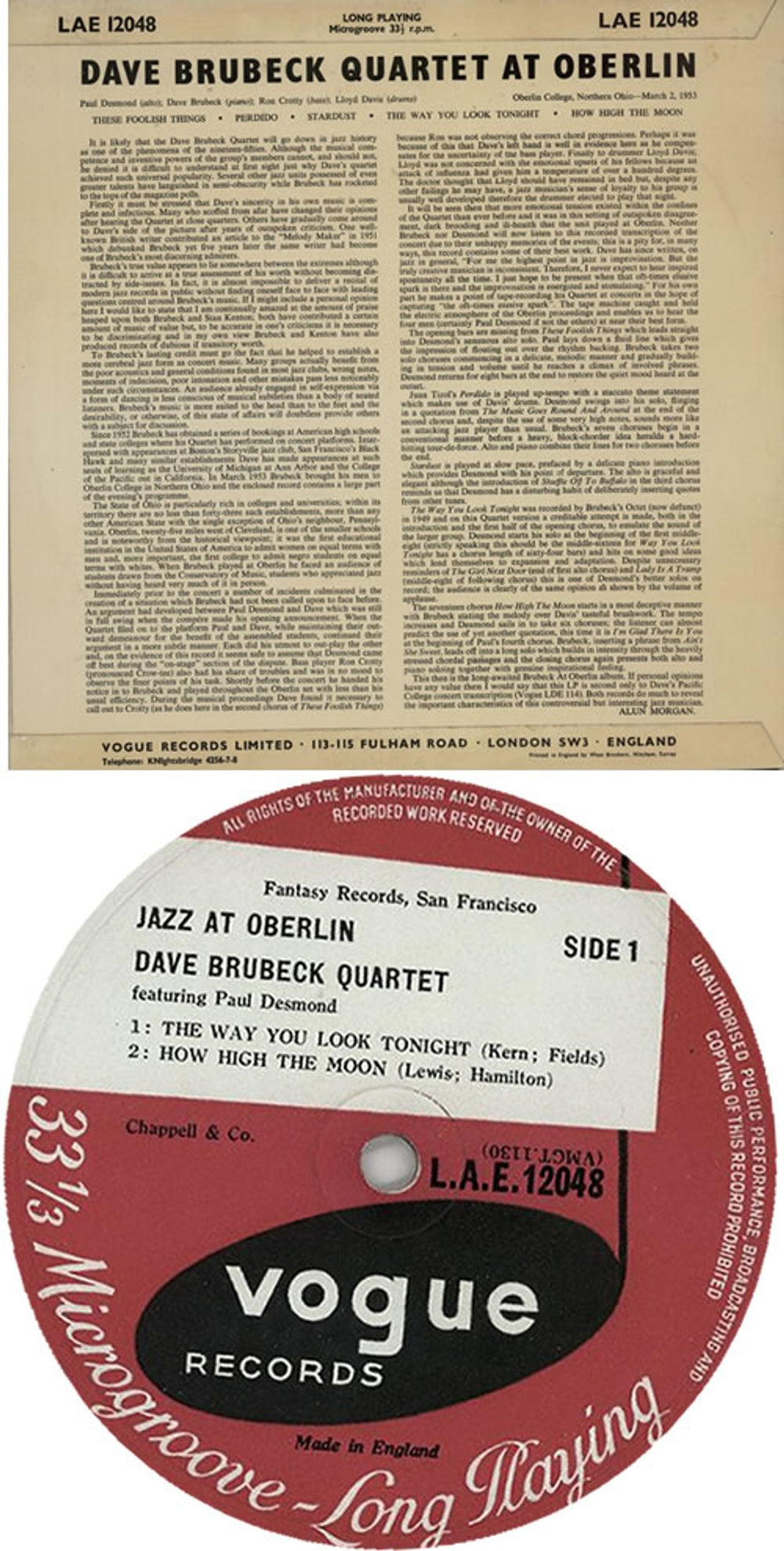 Dave Brubeck Jazz At Oberlin - 1st UK vinyl LP album (LP record) DBRLPJA615662