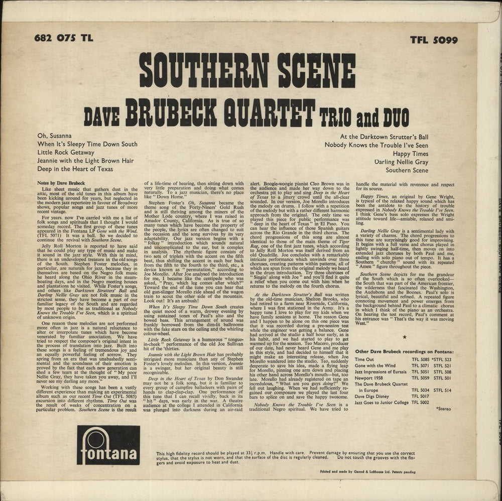 Dave Brubeck Southern Scene UK vinyl LP album (LP record)