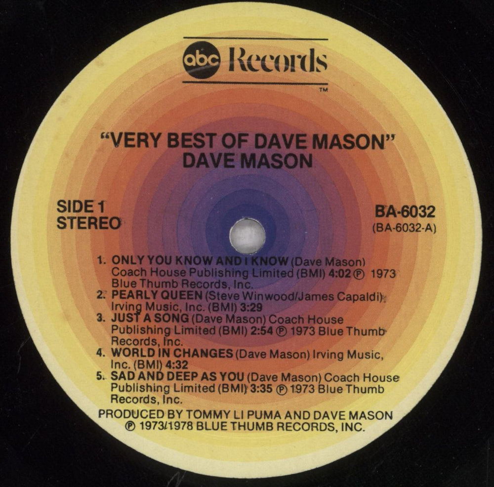 Dave Mason Very Best Of - EX US vinyl LP album (LP record) DMSLPVE845089