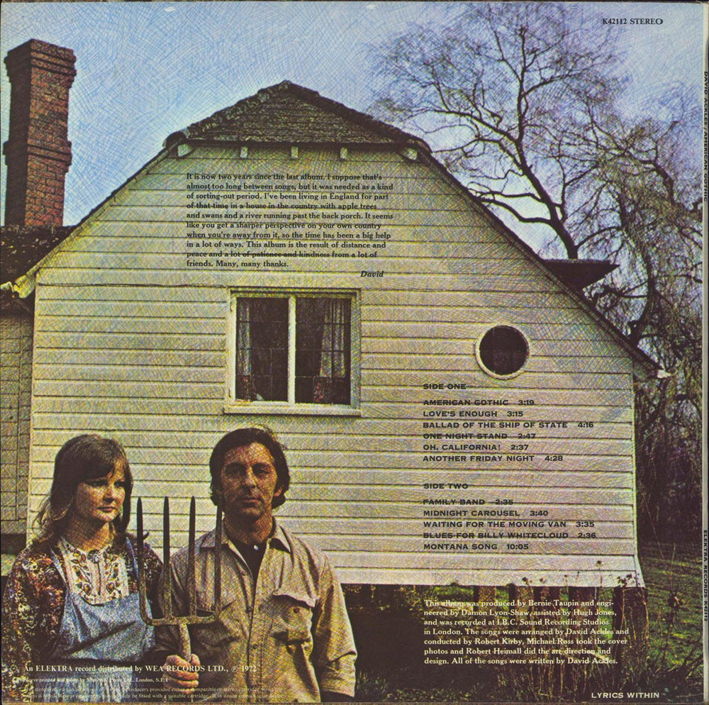 David Ackles American Gothic + Lyric Insert UK vinyl LP album (LP record)