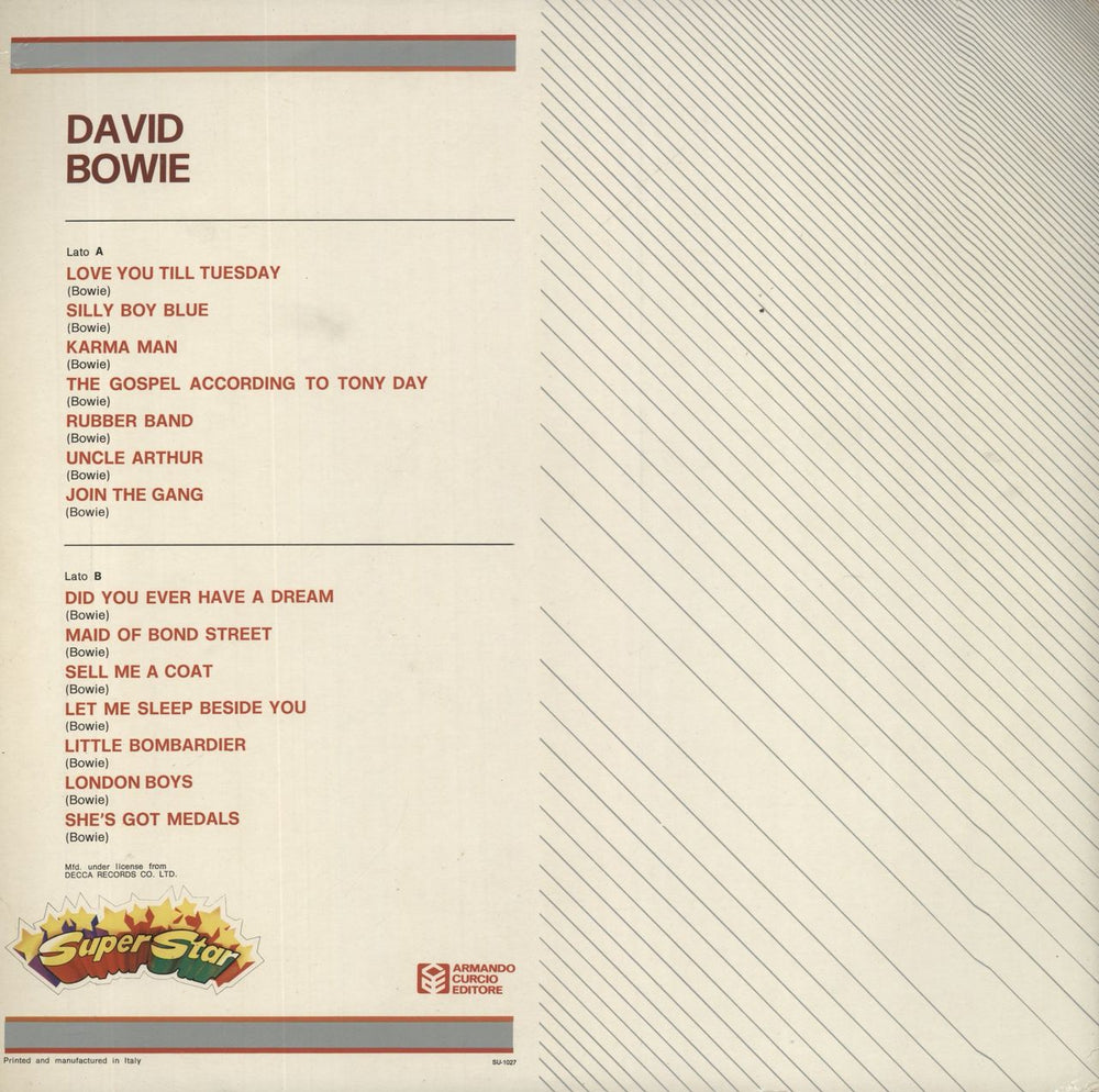 David Bowie David Bowie Italian vinyl LP album (LP record)