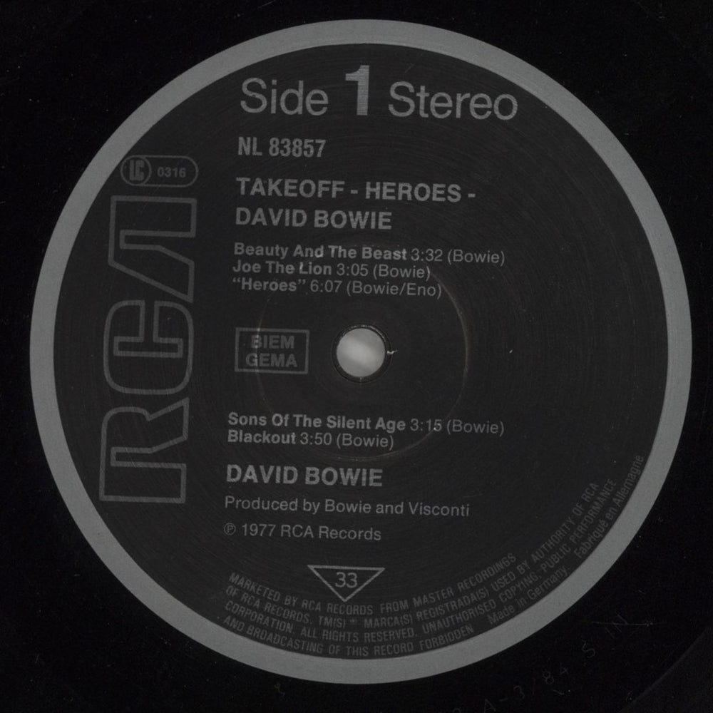 David Bowie Heroes German vinyl LP album (LP record) BOWLPHE857303