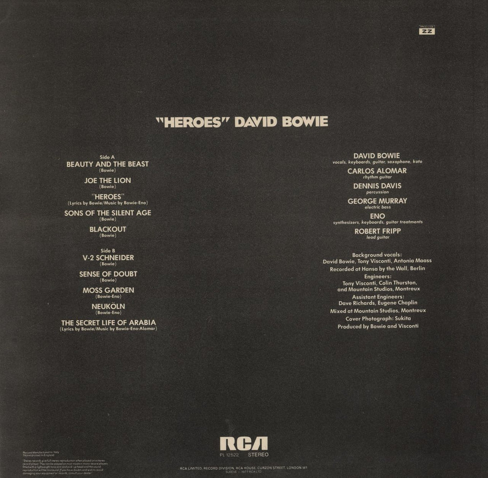 David Bowie Heroes - Glossy Sleeve - A2/B2 - EX UK vinyl LP album (LP record)