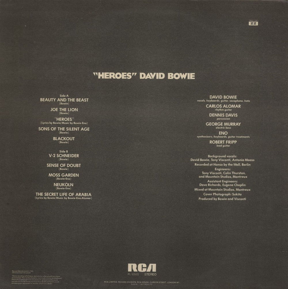 David Bowie Heroes Italian vinyl LP album (LP record)