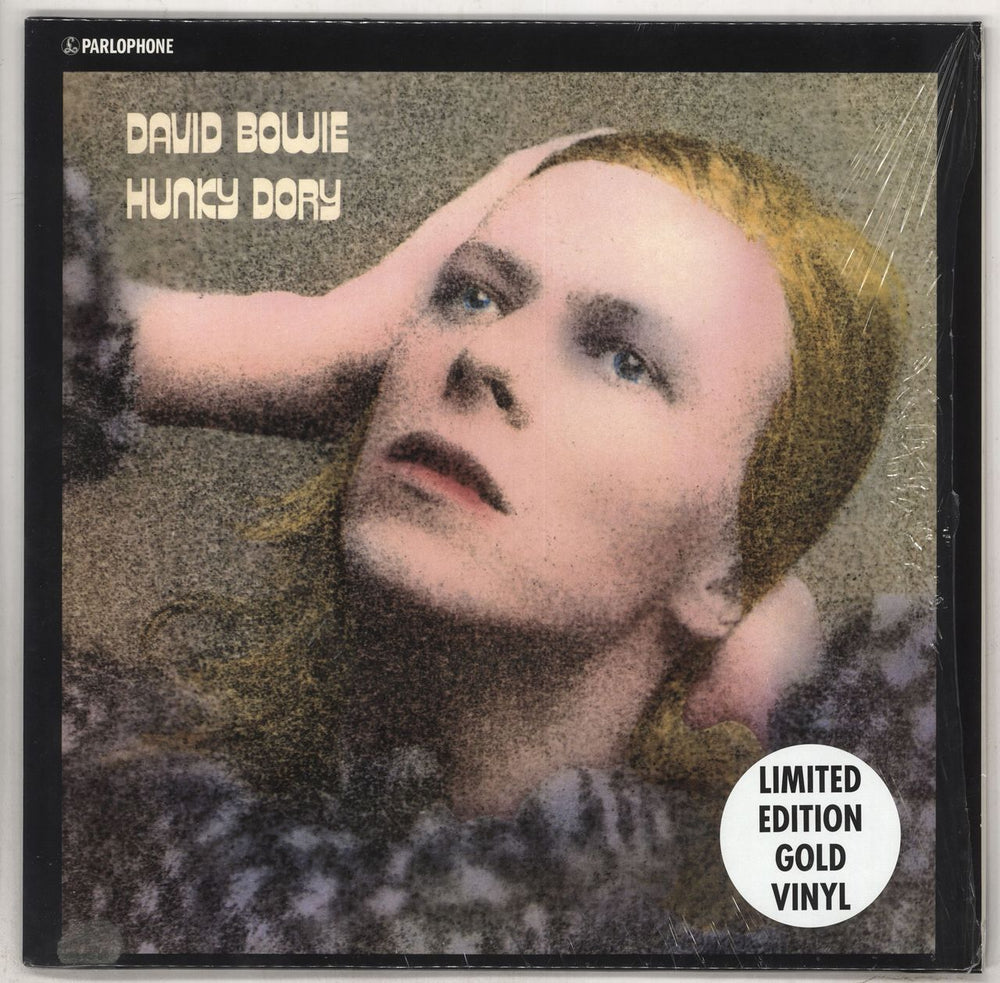 David Bowie Hunky Dory - Gold Vinyl - Hype Stickered Shrink UK vinyl LP album (LP record) DB69733