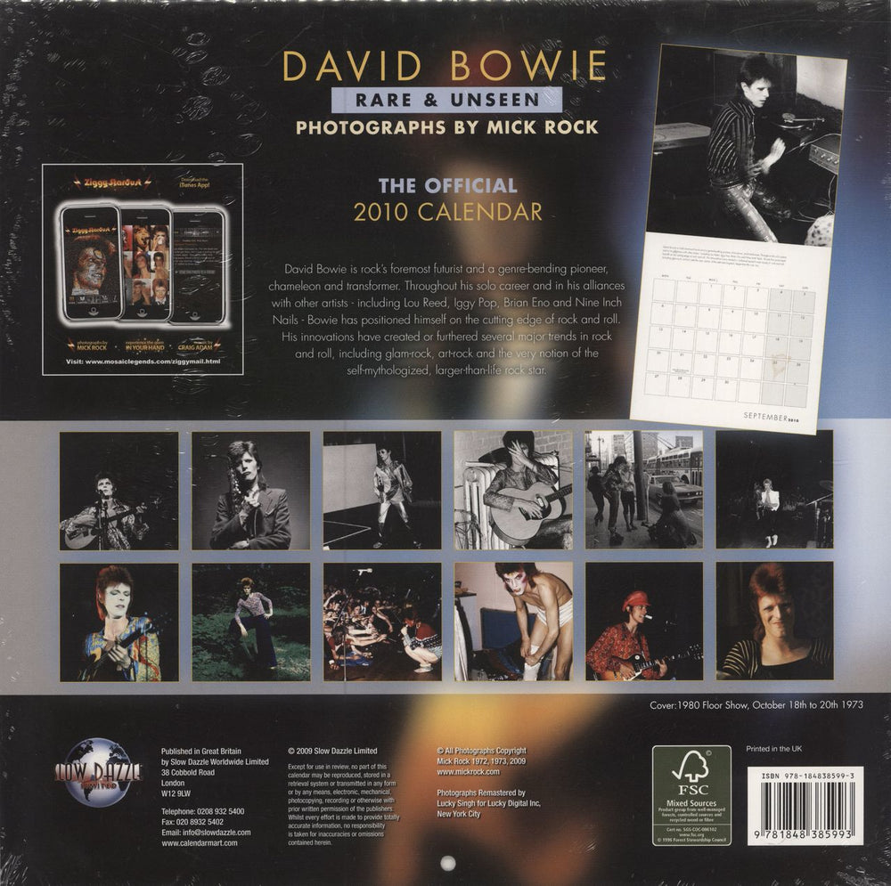 David Bowie Rare & Unseen - Official Calendar 2010 UK calendar BOWCARA488415