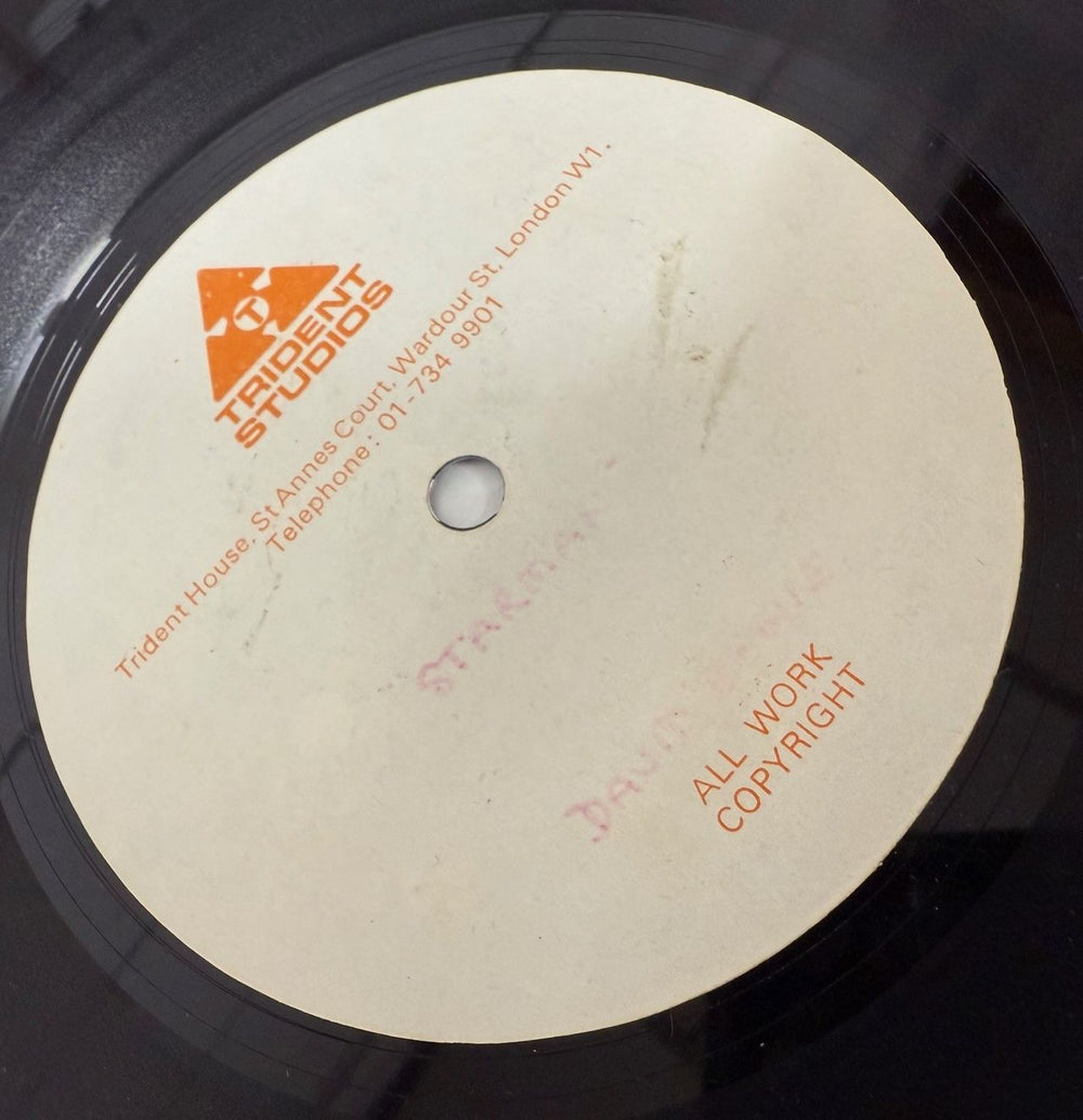 David Bowie Starman - ULTRA-RARE 8" TRIDENT STUDIOS STEREO ACETATE (1972) UK 8" vinyl single (8 inch record)
