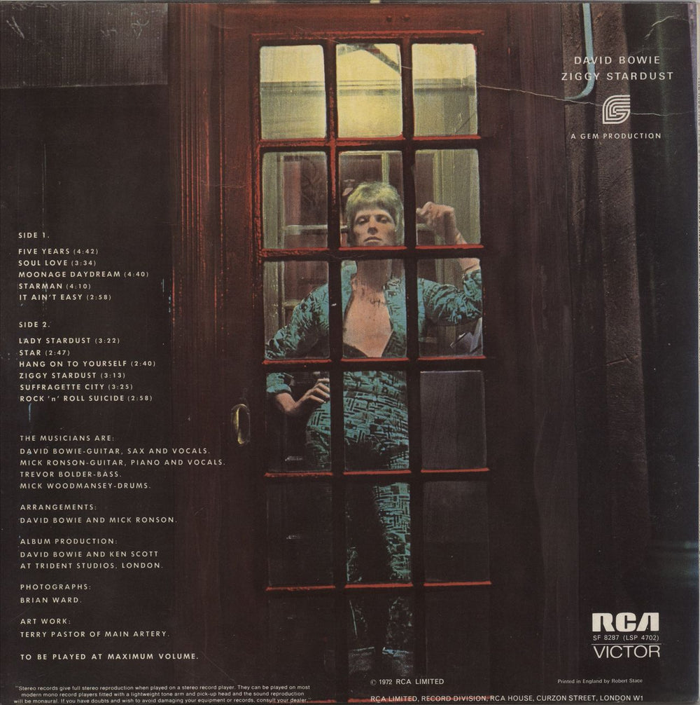 David Bowie The Rise And Fall Of Ziggy Stardust - 2nd UK vinyl LP album (LP record)