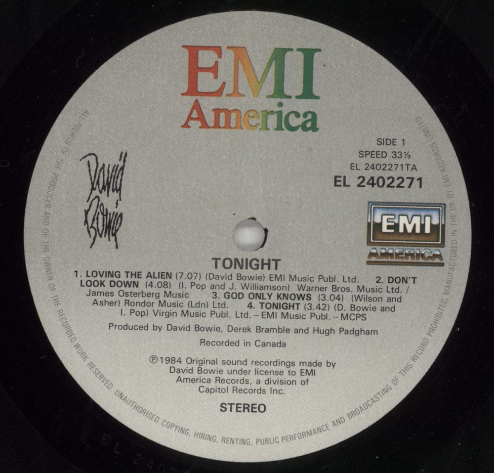 David Bowie Tonight - EX UK vinyl LP album (LP record) BOWLPTO266574