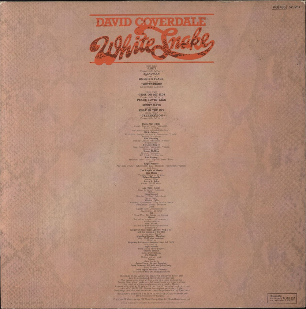 David Coverdale Whitesnake - EX French vinyl LP album (LP record)