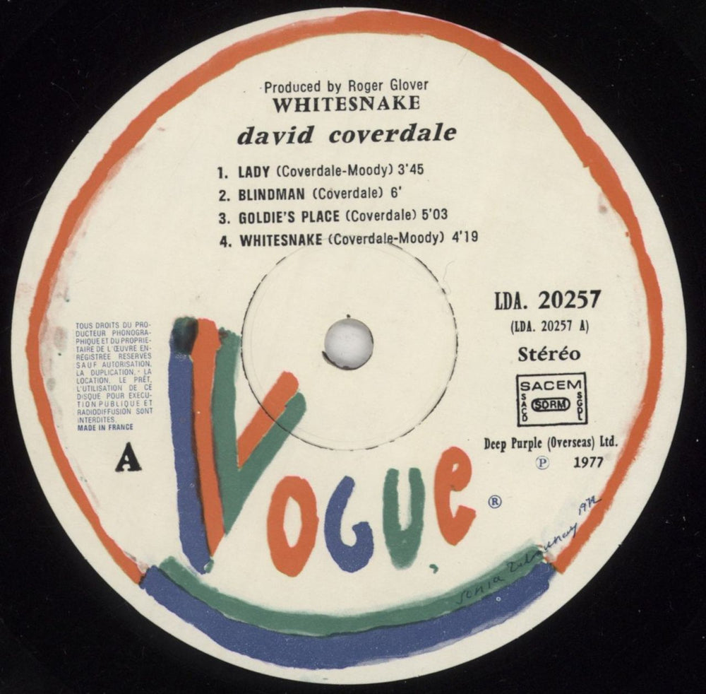 David Coverdale Whitesnake - EX French vinyl LP album (LP record) DCOLPWH853150