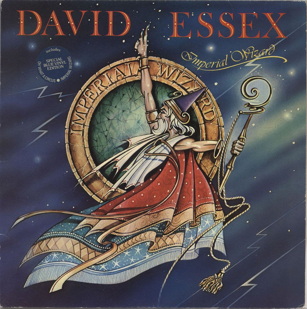 David Essex Imperial Wizard - Blue Vinyl + Stickered sleeve UK vinyl LP album (LP record) 9109616