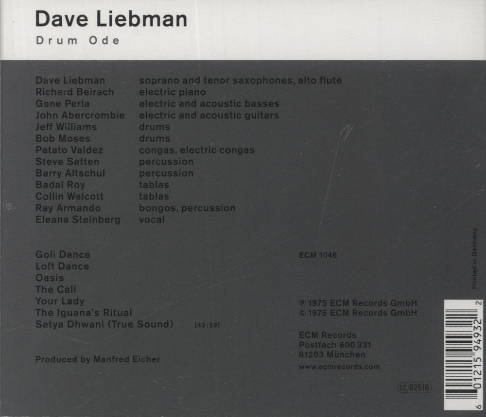 David Liebman Drum Ode German CD album (CDLP)