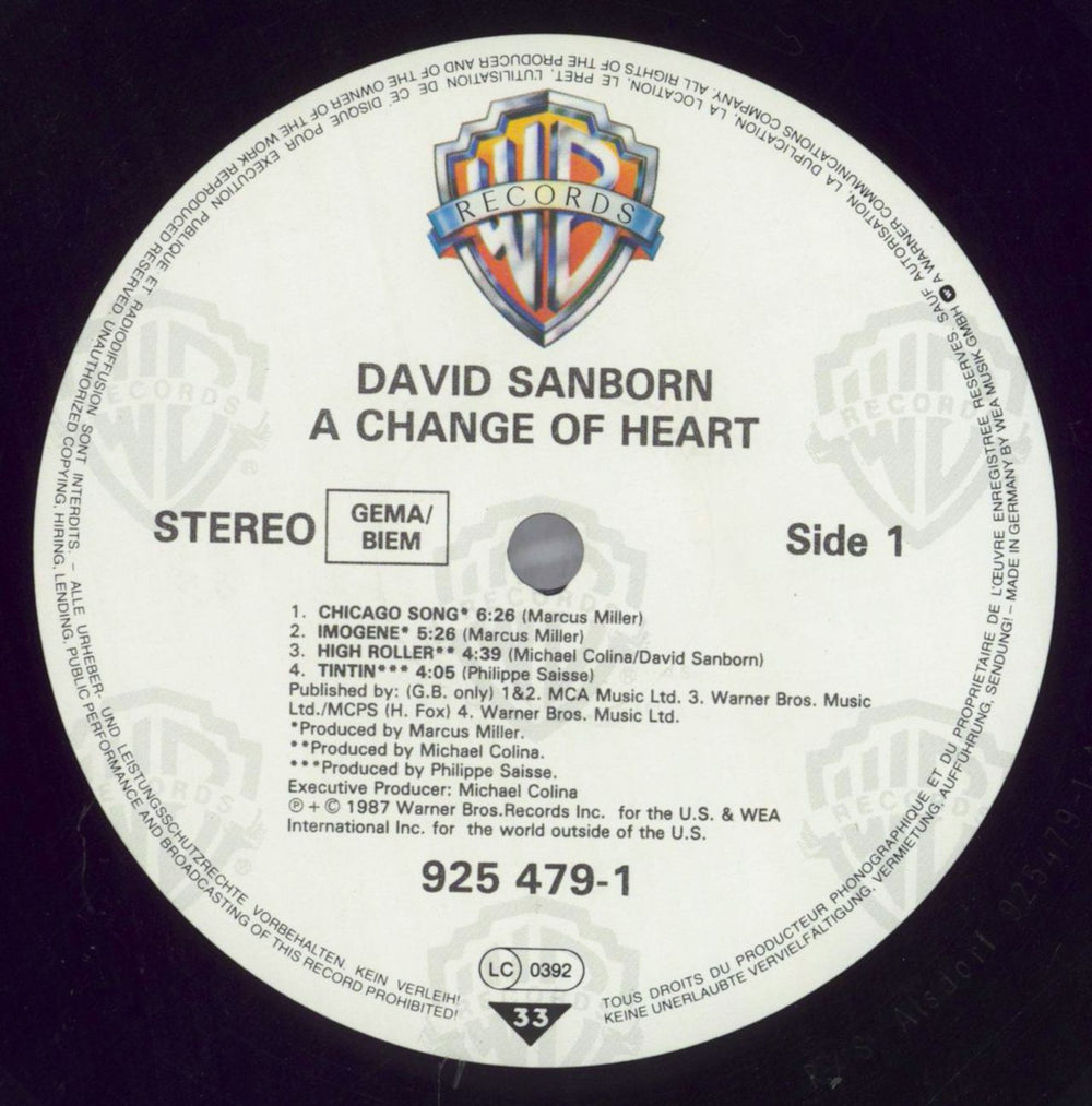 David Sanborn A Change Of Heart - Open Shrink German vinyl LP album (LP record) DS8LPAC822188