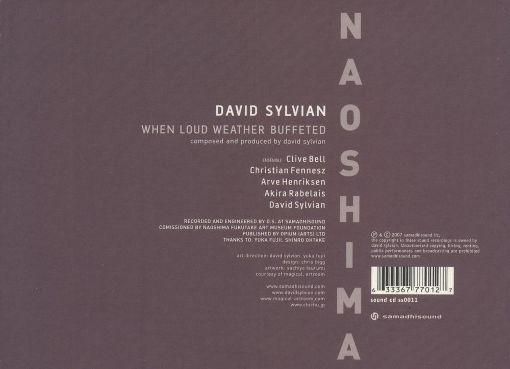 David Sylvian When Loud Weather Buffeted Naoshima UK CD album (CDLP) 633367770127