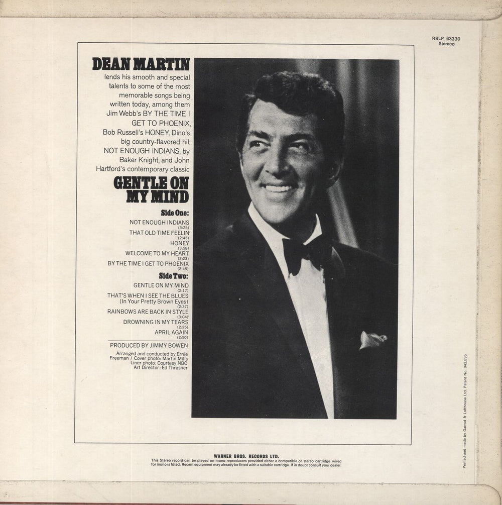 Dean Martin Gentle On My Mind UK vinyl LP album (LP record)