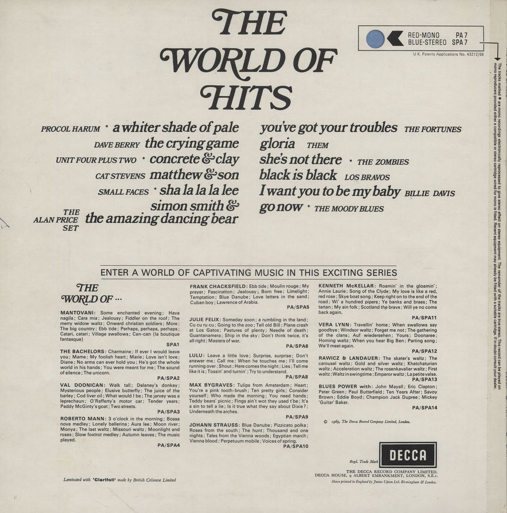 Decca The World Of Hits UK vinyl LP album (LP record)