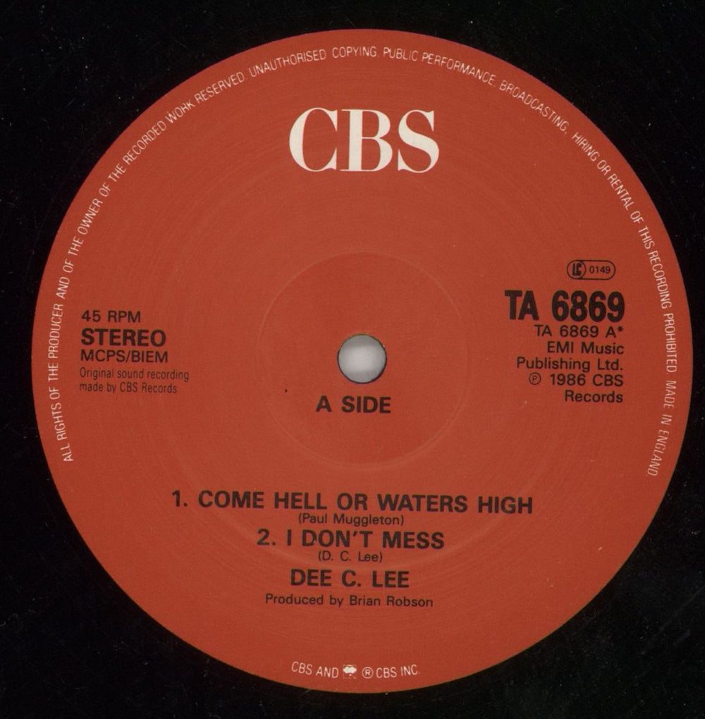 Dee C. Lee Come Hell Or Waters High UK 12" vinyl single (12 inch record / Maxi-single) DCL12CO90341