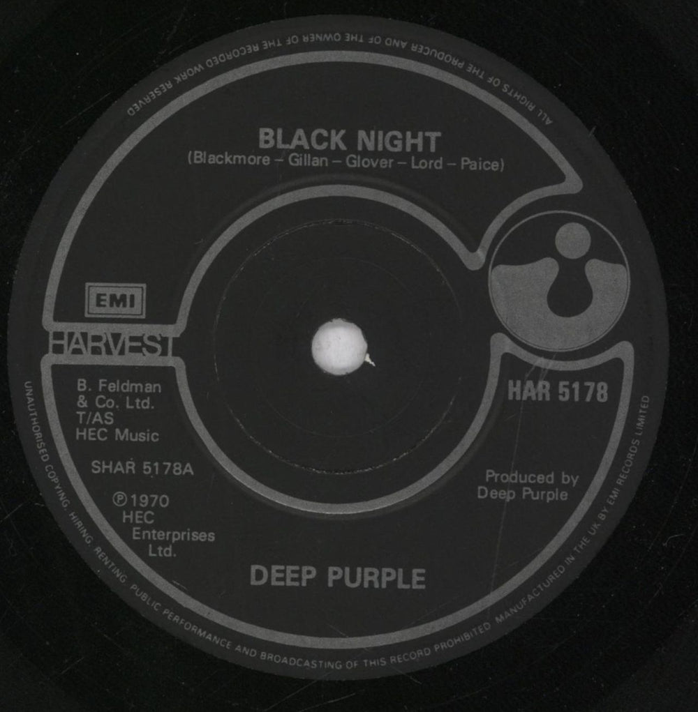 Deep Purple Black Night - Black & Silver Label UK 7" vinyl single (7 inch record / 45) HAR5178