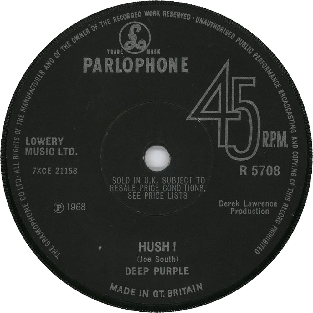 Deep Purple Hush! - Solid UK 7" vinyl single (7 inch record / 45) DEE07HU702344