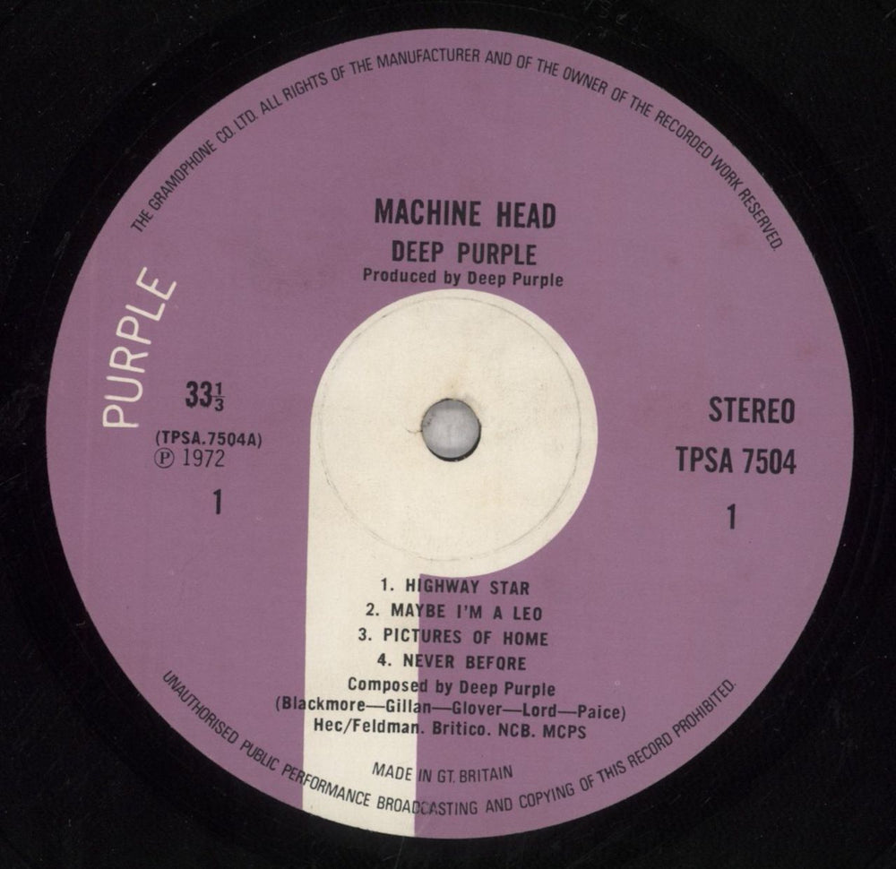 Deep Purple Machine Head - Gramophone/EMI Labels UK vinyl LP album (LP record) DEELPMA846962