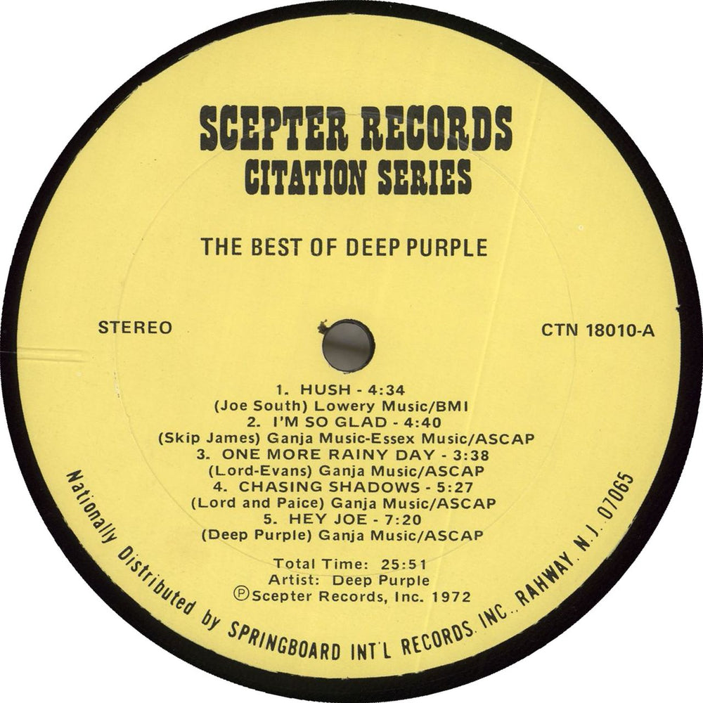 Deep Purple The Best Of Deep Purple US vinyl LP album (LP record)