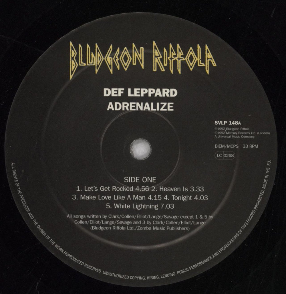 Def Leppard Adrenalize UK vinyl LP album (LP record) DEFLPAD847540