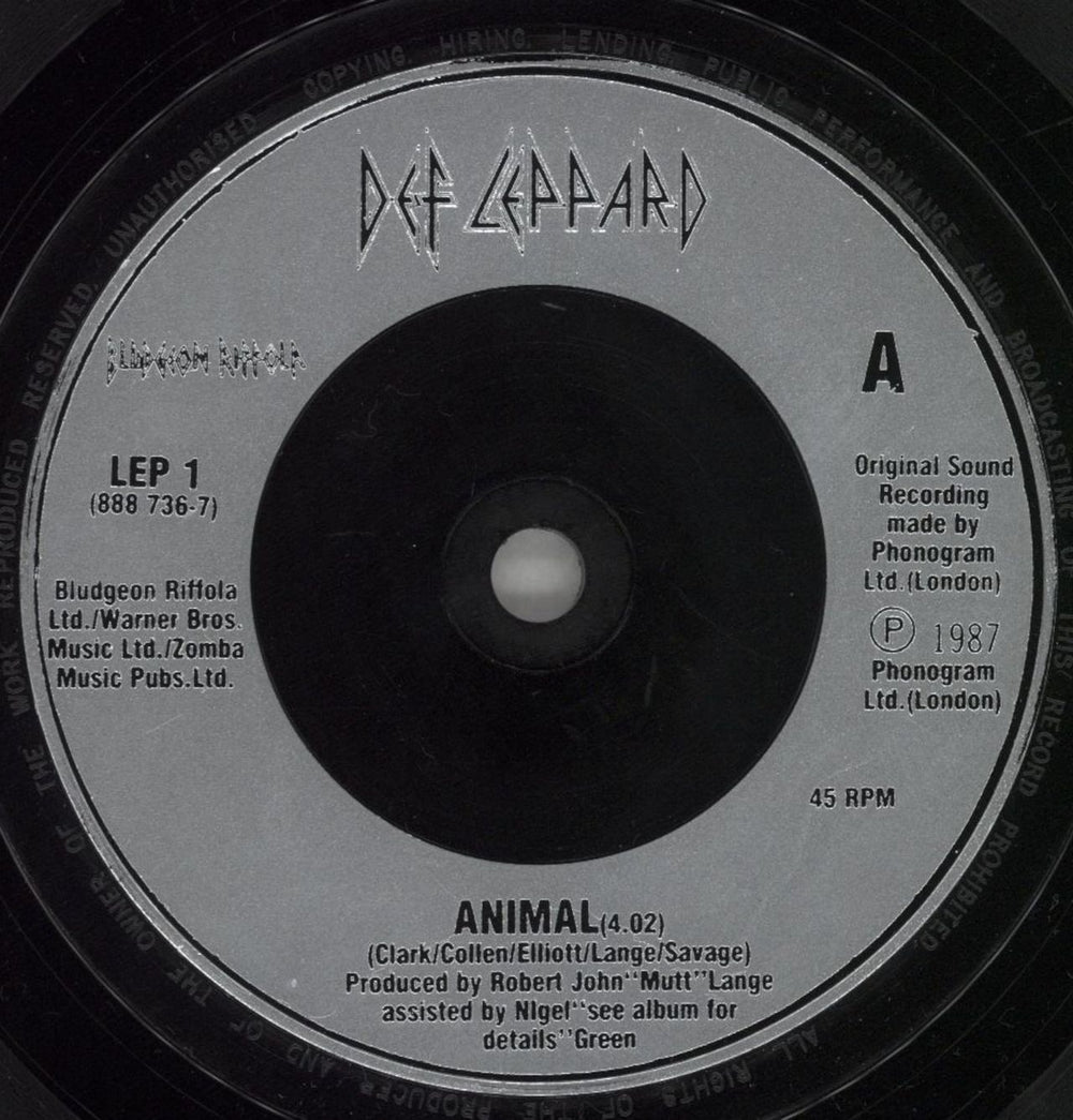 Def Leppard Animal UK 7" vinyl single (7 inch record / 45) DEF07AN67241