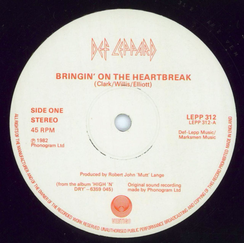 Def Leppard Bringin' On The Heartbreak - EX UK 12" vinyl single (12 inch record / Maxi-single) DEF12BR264298